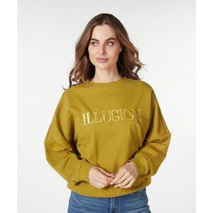 NWT ESQUALO ILLUSION Olive & Gold Embroidered Crewneck Sweater